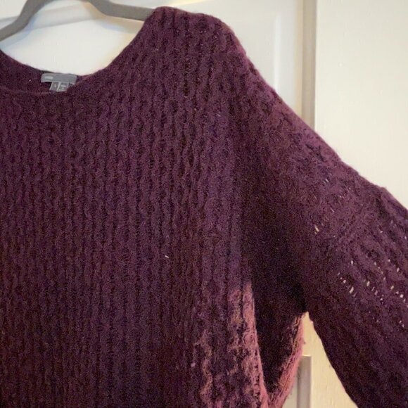 Vince bateau neck purple mini cableknit sweater large - Picture 2 of 8